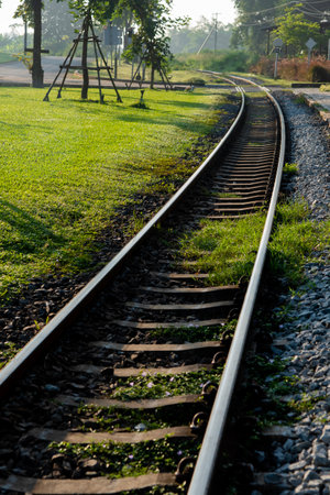 old railway with wood and steel in Thaolandの写真素材