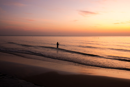 Fishermen by the beach, Hua Hin, Thailandの写真素材