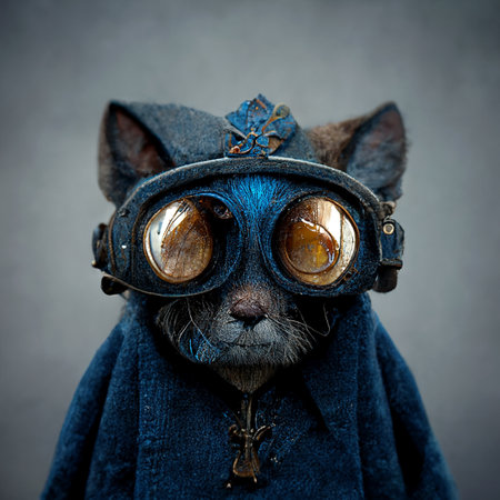 Cat wearing a motorcycle helmet and goggles. Portrait of a cat.の素材