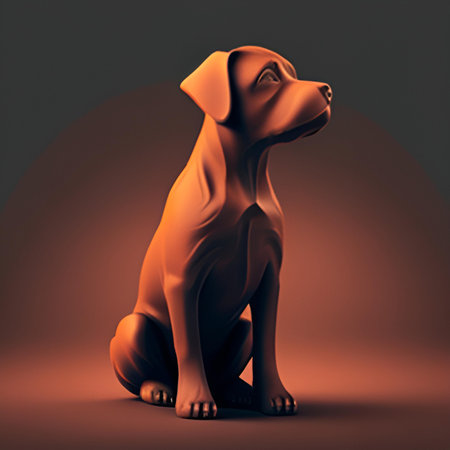 Illustration of a dog sitting in front of a dark background, 3d renderの素材