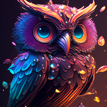 Owl with big eyes on a dark background. Illustration.の素材