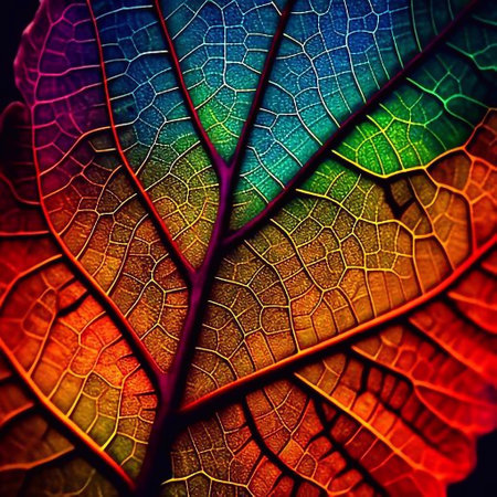 Macro closeup of a multicolor leaf with beautiful veinsの素材