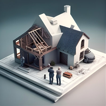Architects working on the construction of a house. 3D renderingの素材