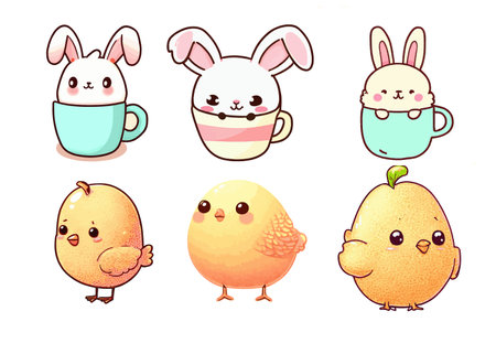 Cute Easter bunny, egg, chicken, chick, easter egg, easter egg. Vector illustration.のイラスト素材