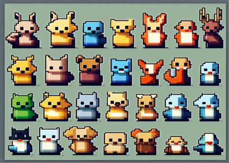 Pixel art 8 bit cat, dog, rabbit, bear, catのイラスト素材