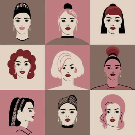 Set of women's hairstyles. Retro style. Vector illustration.の写真素材