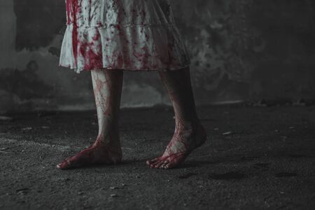Close up of Zombie leg with blood.