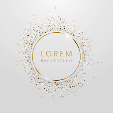 Abstract circular glittering luxury golden frame white backgroundのイラスト素材