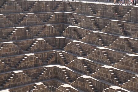 india - rajasthan - jaipur - dausa - chand baori - stepwell - march 28,2018, shadow is appeared on stepwell.のeditorial素材