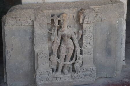 india - rajasthan - jaipur - dausa - march 28, 2018, archeological relics sculpture , broken face of lord shivaのeditorial素材