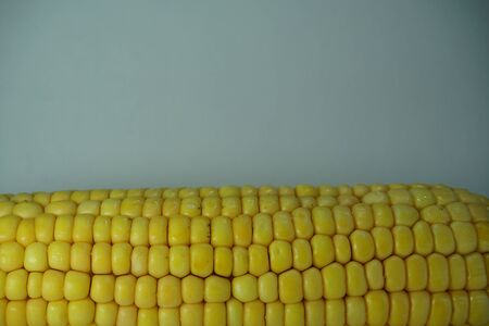 a yellow corn is laying in white background