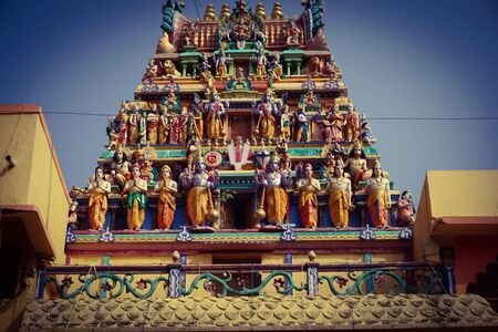Ujjain- m.p.- india- 9 november 2019, colorful sculpture of indian god and goddess on a templeの写真素材