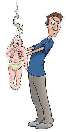 It's dad's turn to change the diaper.の写真素材
