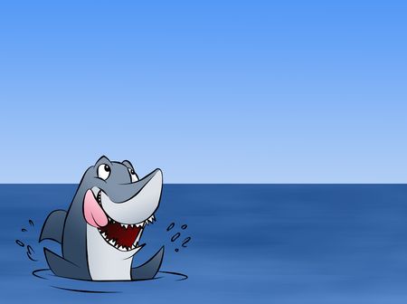 A hungry shark excited about whatever news is floating above him. の写真素材