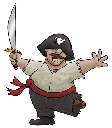 A cartoon pirate dances for joy の写真素材