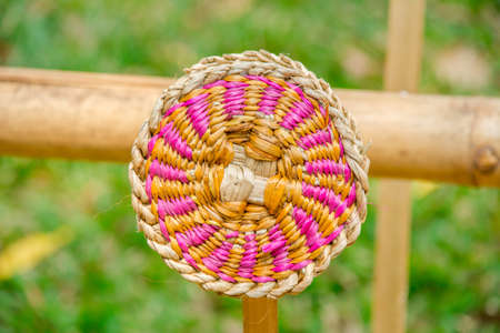 Abstract decorative wooden round striped textured weaving.の写真素材