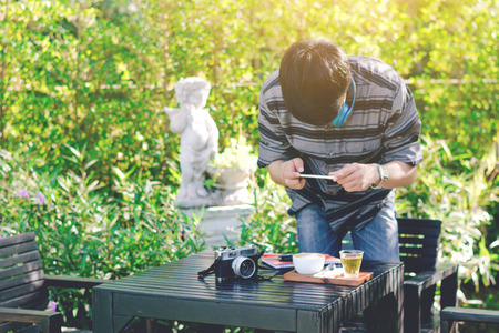 Business and cofee concept on garden.の写真素材