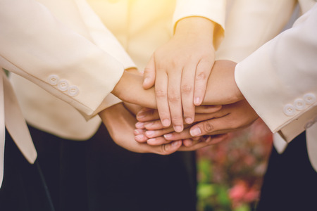 Close up of handshake on nature background. Teamwork concept.