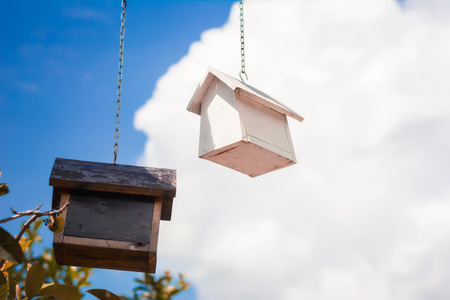 Birdhouse on sky background.Background concept.の写真素材