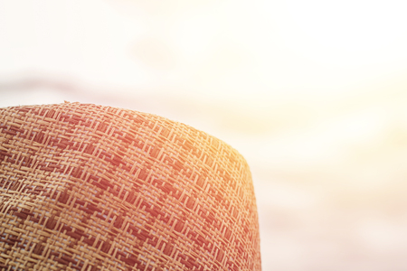 à¸ºBrown hat on car roof in the sky background,background and texture concept.の写真素材