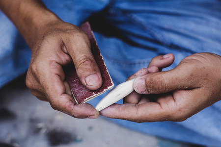 Hand made fishing lures. Making handcrafted fishing lures made of wood.の写真素材