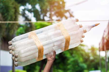 Water bottle rocket for used to study science.の写真素材