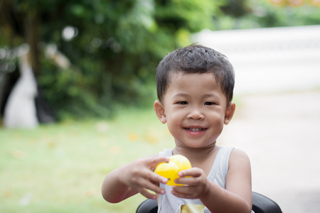 close up portrait of  a child boy smiling.の写真素材