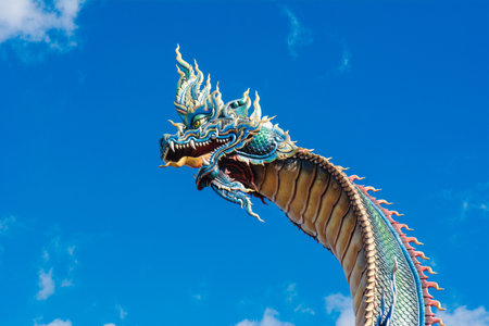 King of Nagas at wat phu manorom mukdahan thailand.(Phaya Sri Mukdamunini Neilpalnakarat)の写真素材