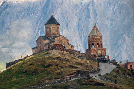 1 september, 2019, Georgia: Temple in the mountains of Georgia near Mount Kazbek