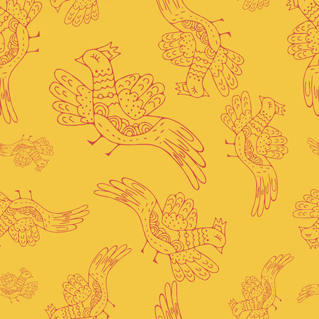 Cartoon seamless pattern with birds, decorative vetorny background, primitive drawing birdsのイラスト素材