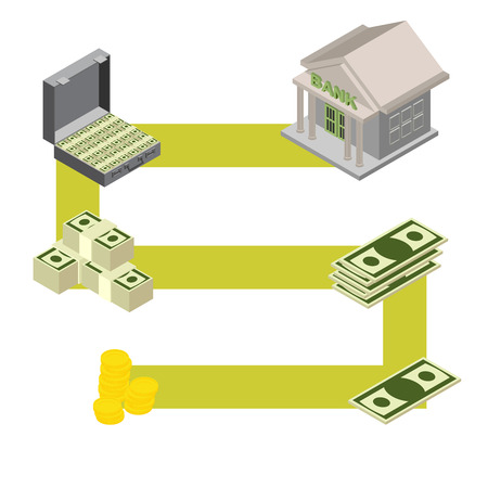 way to the Bank. Isometric stylele. vector illustrationのイラスト素材