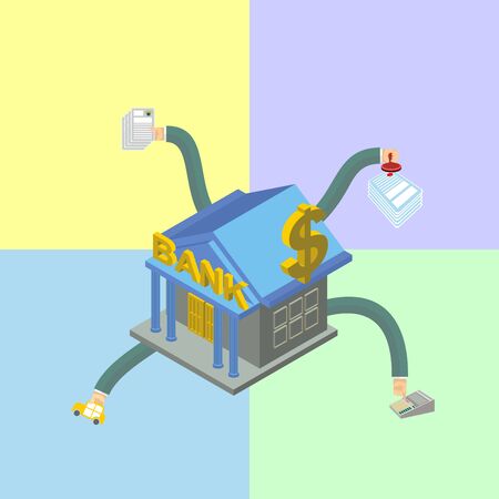 The Bank's work. Infographics banking. Isometric styleのイラスト素材