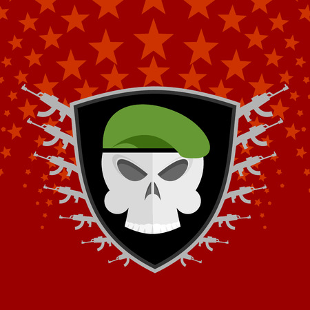 military emblem. Skull in beret with weapons.のイラスト素材