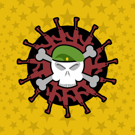military emblem. Skull in beret with weapons.のイラスト素材