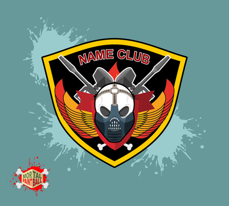 paintball emblem club. Wings of fire and paintball guns. skull maskのイラスト素材