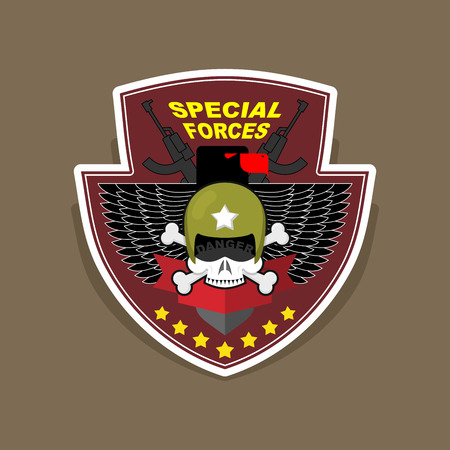 Military Emblem with a skull and the weapon. Wings on shield. war logo special force.のイラスト素材