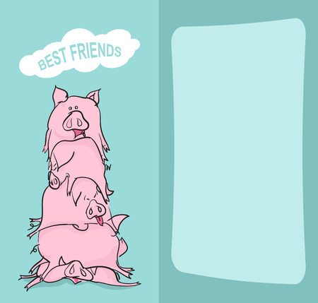 Happy Birthday. Bunch of pigs. Best friends forever. Greeting card.のイラスト素材