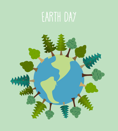 earth day. Earth with trees.   Vector geometric trees and grass silhouettesのイラスト素材