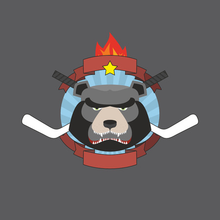 hockey bear emblem. Vector illustrationのイラスト素材