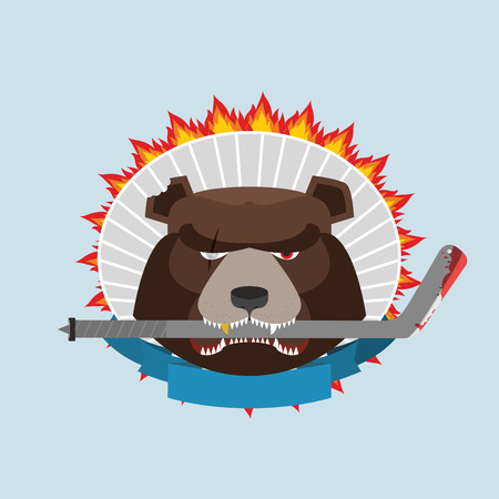 Hockey emblem. Angry bear. Vector illustrationのイラスト素材