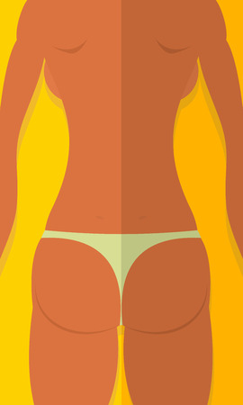 Spin tanned girls. Woman is lying on beach. Summer vector illustrationのイラスト素材