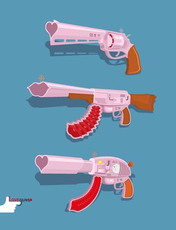 Set love guns. Automatic Blaster Magnum. Vector illustrationのイラスト素材