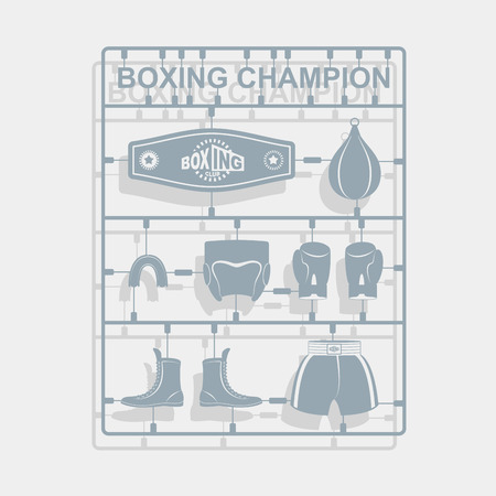 Set Boxing equipment. Plastic model kits. Vector illustrationのイラスト素材