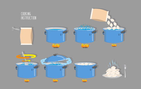 Cooking instructions. Infographics of cooking dumplings. Vector icons set.のイラスト素材