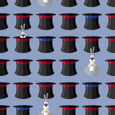 Rabbit in hat seamless pattern. Vector background for magical presentation. magician attributes: rabbit and hatのイラスト素材