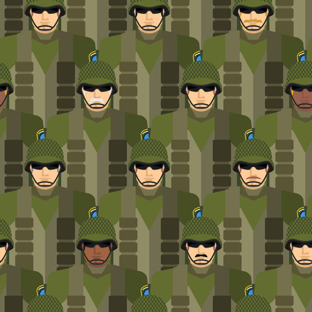 Marines seamless pattern. Soldiers in helmets and bulletproof vests. Military people vector illustration. US Army.のイラスト素材