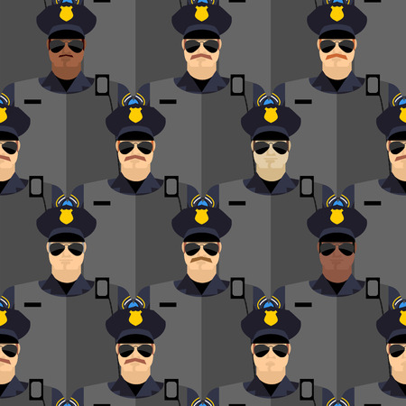 Police officers seamless pattern. police stand guard. Vector background of peopleのイラスト素材