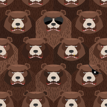 Seamless pattern of brown angry bear. A flock of evil and scary bears. Vector backgroundのイラスト素材