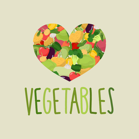 Heart of vegetables. I love vegetables. Concept of a healthy diet. Vector illustrationのイラスト素材