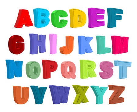 Font children. Colorful alphabet. Letters in child style. Cartoon ABC. Vector illustrationのイラスト素材